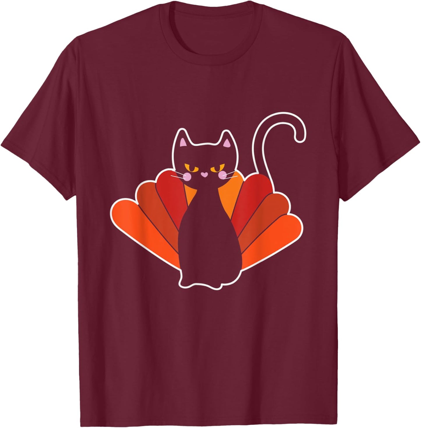 Thanksgiving Turkey Cat Kitten Thankful T-Shirt - T-Shirt | Maroon
