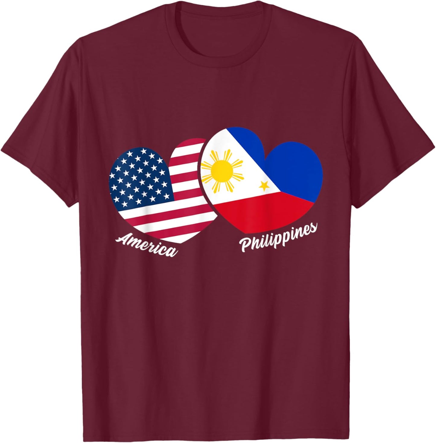 America Philippines Flag Heart American Filipino Pinoy T-Shirt - T-Shirt | Maroon
