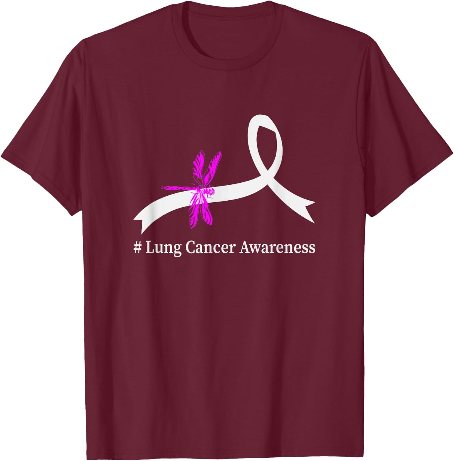 White Ribbon Gift Lung Cancer Awareness -Adults Black Modern Awareness T-Shirt - T-Shirt | Maroon