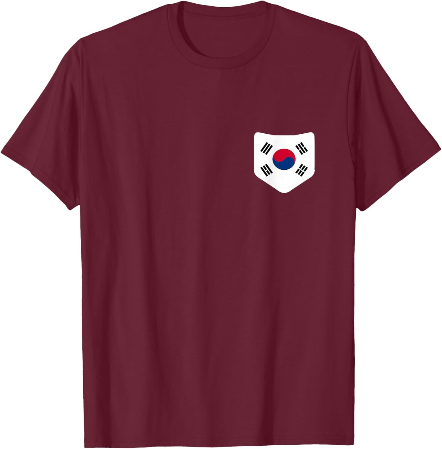 South Korea Flag with Printed South Korean Flag Pocket T-Shirt - T-Shirt | Maroon