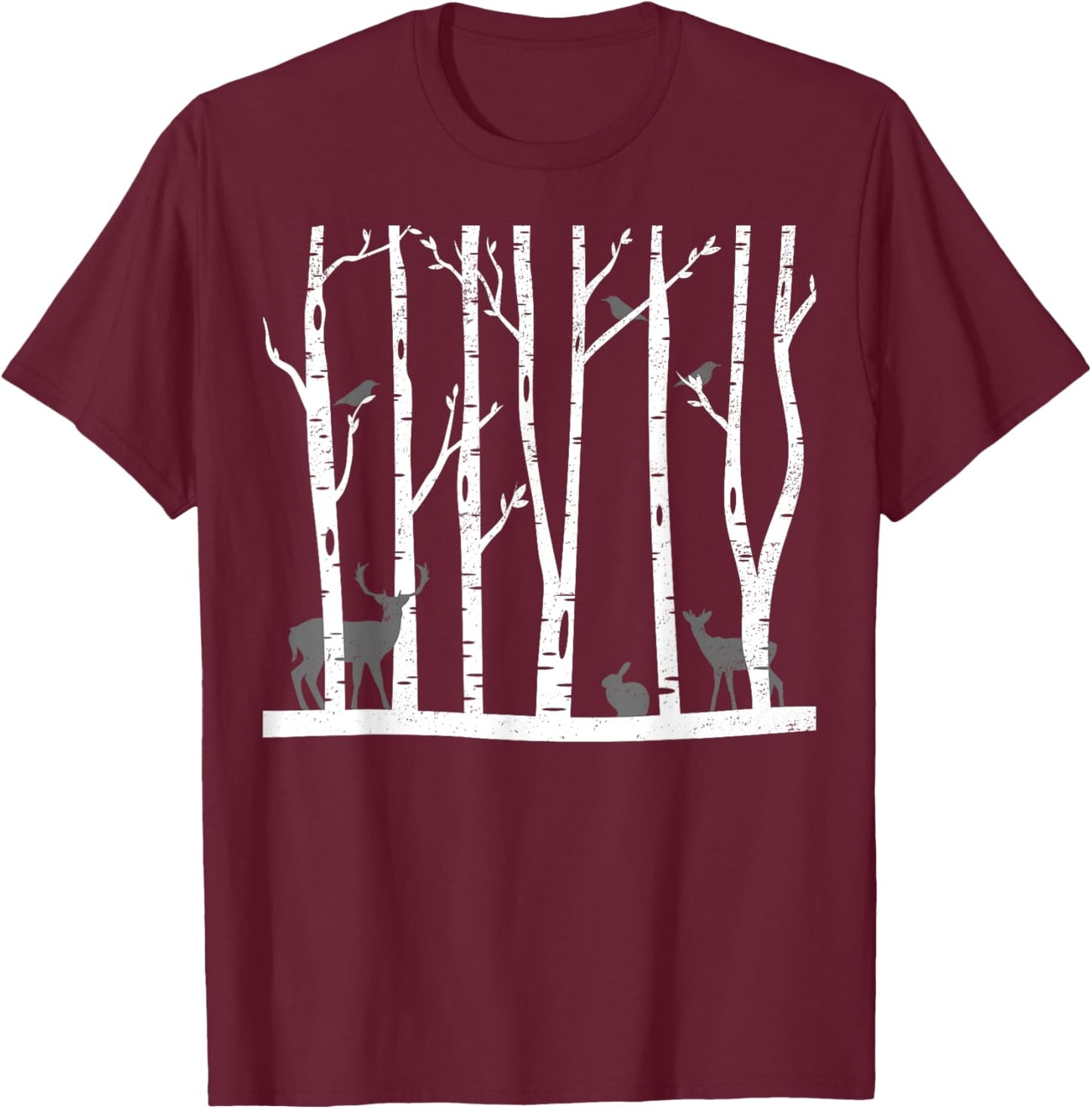 Snowy forest Paining Winter Trees Deer Nice Art Drawing T-Shirt - T-Shirt | Maroon