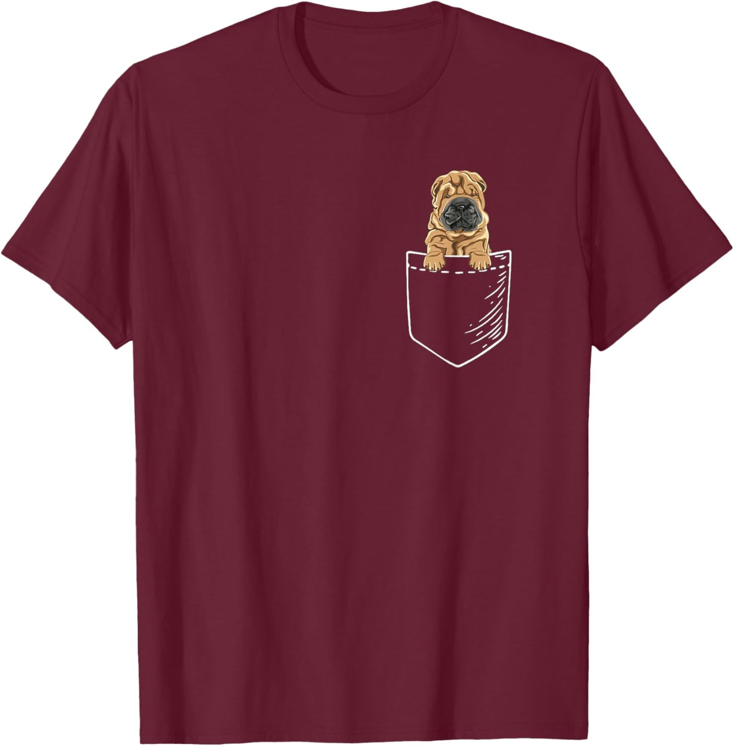 Funny Kids Cartoon Pocket Shar Pei Dog Lover T-Shirt - T-Shirt | Maroon