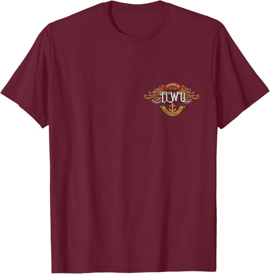 ILWU Union Solidarity Design Co. Established 1937 Front and Back Longshore Life Vintage Black T-Shirt - T-Shirt | Maroon