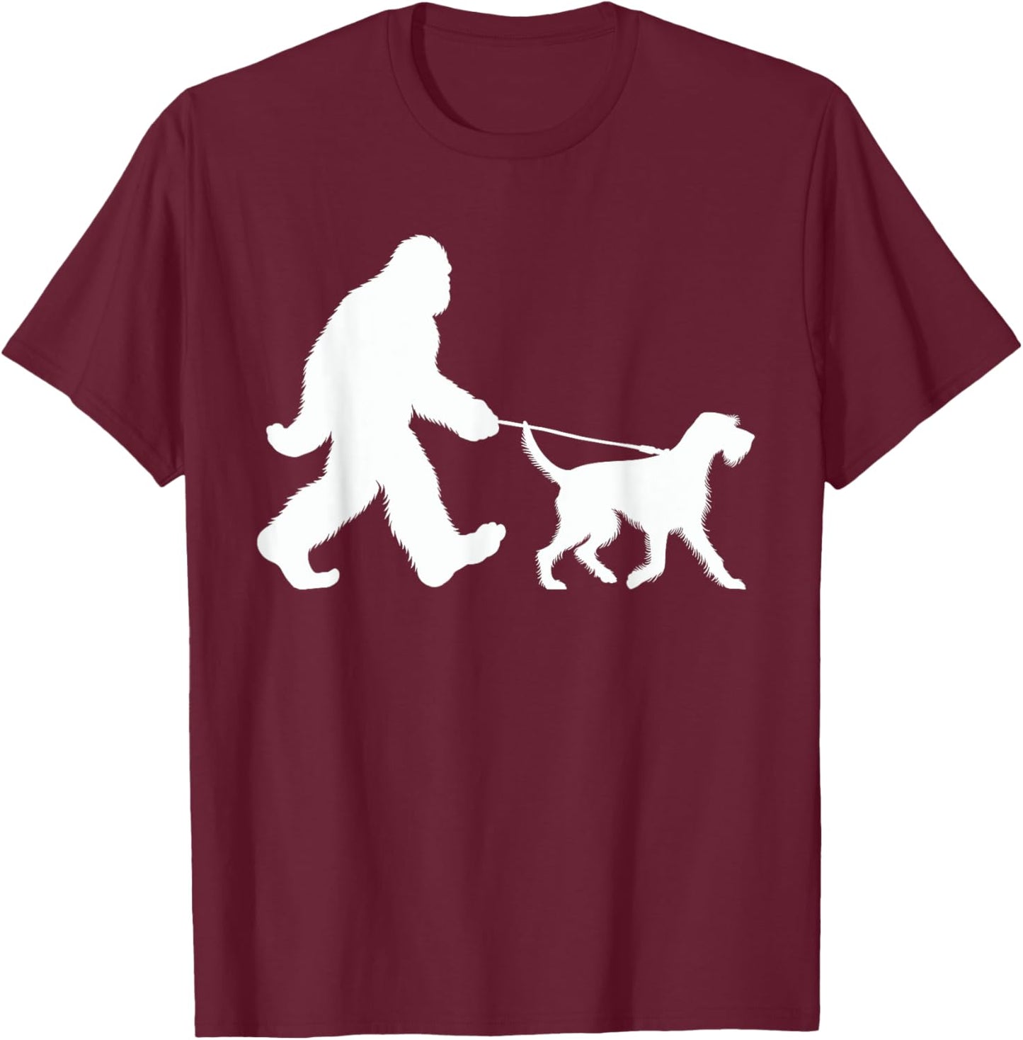 Bigfoot Walking a Dog Funny German Wirehaired Pointer Lovers T-Shirt - T-Shirt | Maroon