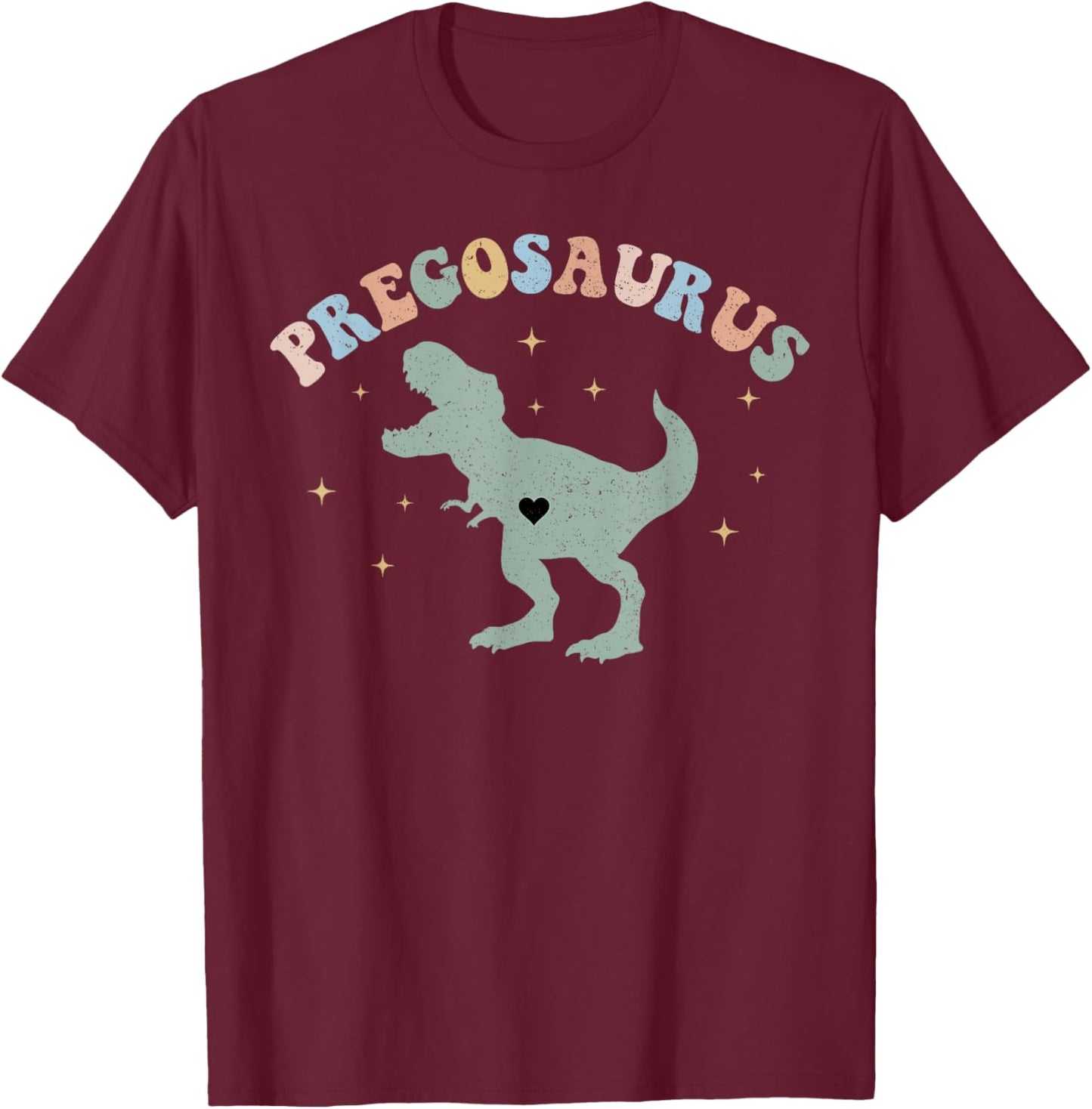 Retro Pregosaurus Pregnant Dinosaur Pregnancy Announcement T-Shirt - T-Shirt | Maroon