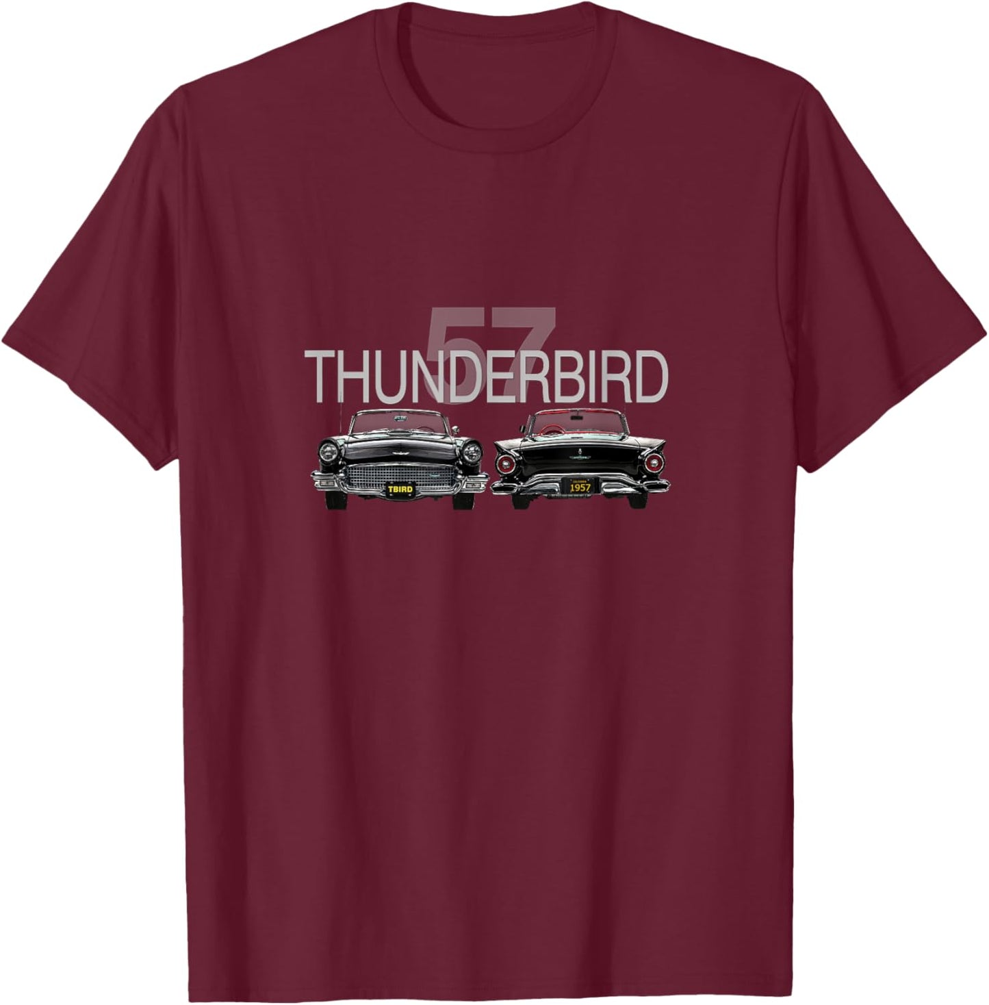 VINTAGE 1956 THUNDERBIRD, CLASSIC AMERICAN SPORTS CAR, 1950s T-Shirt - T-Shirt | Maroon