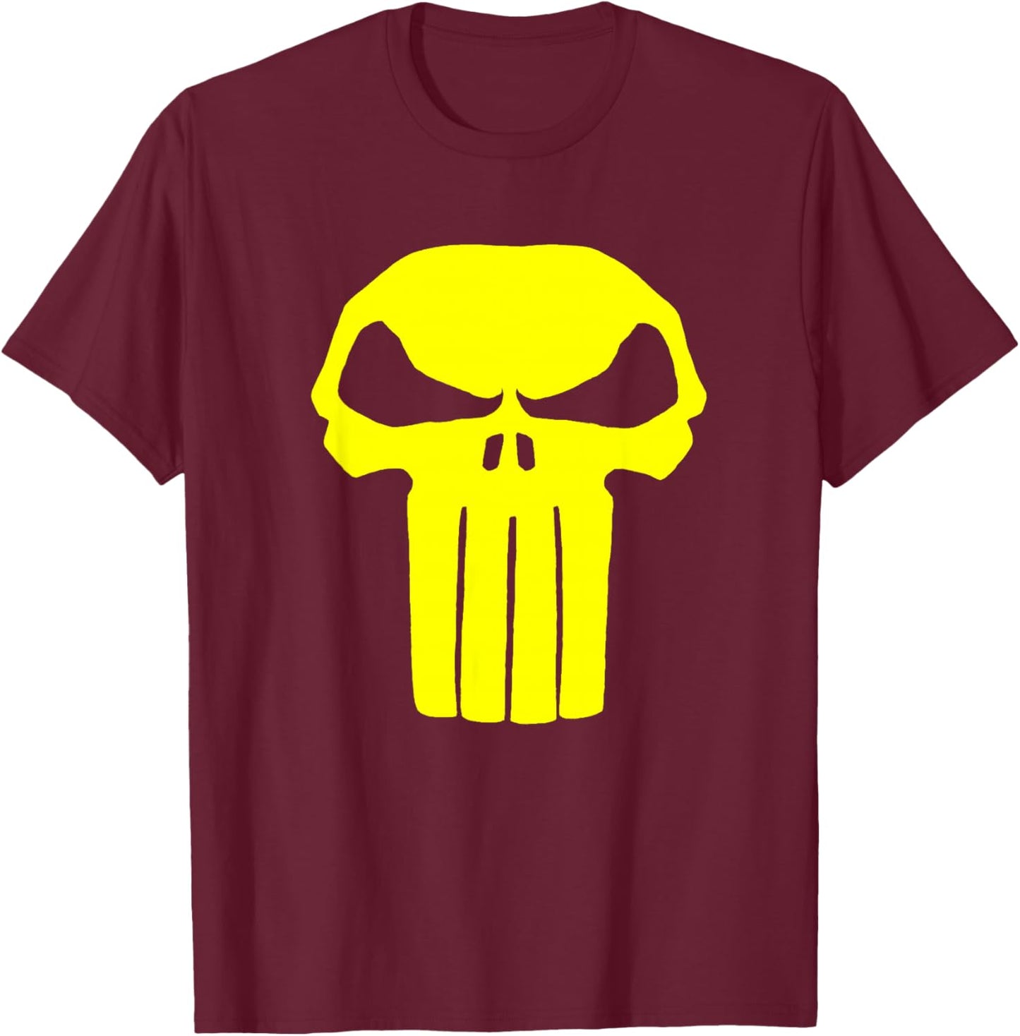 Marvel Punisher Yellow Skull Vintage Chest Logo T-Shirt - T-Shirt | Maroon