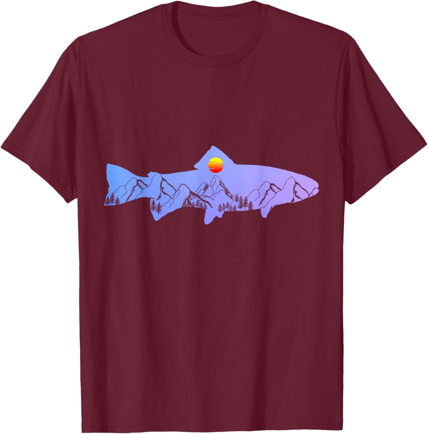 Fly Fishing Trout Fisherman Vintage Mountains Nature T-Shirt - T-Shirt | Maroon
