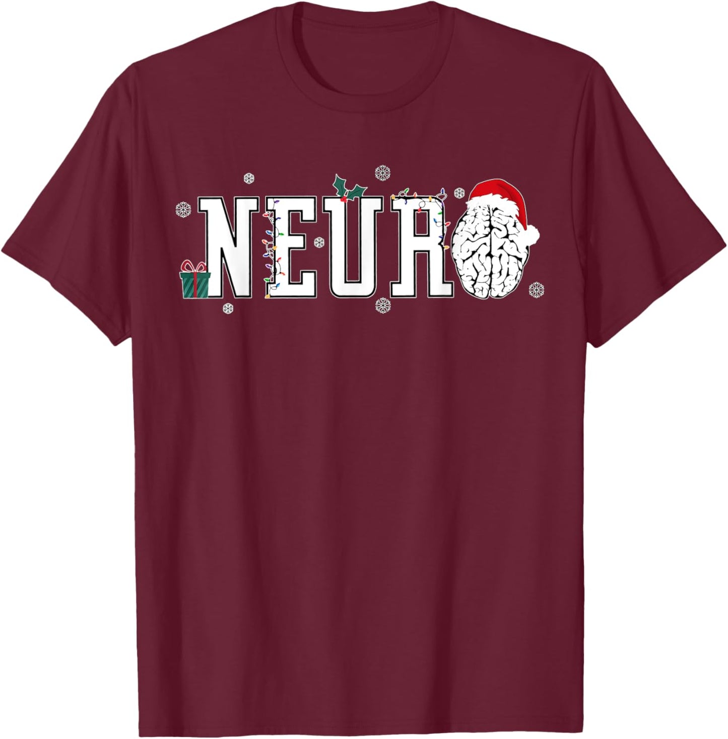 Neuro Nurse Brain Santa Hat Neuroscience Nursing Christmas T-Shirt - T-Shirt | Maroon