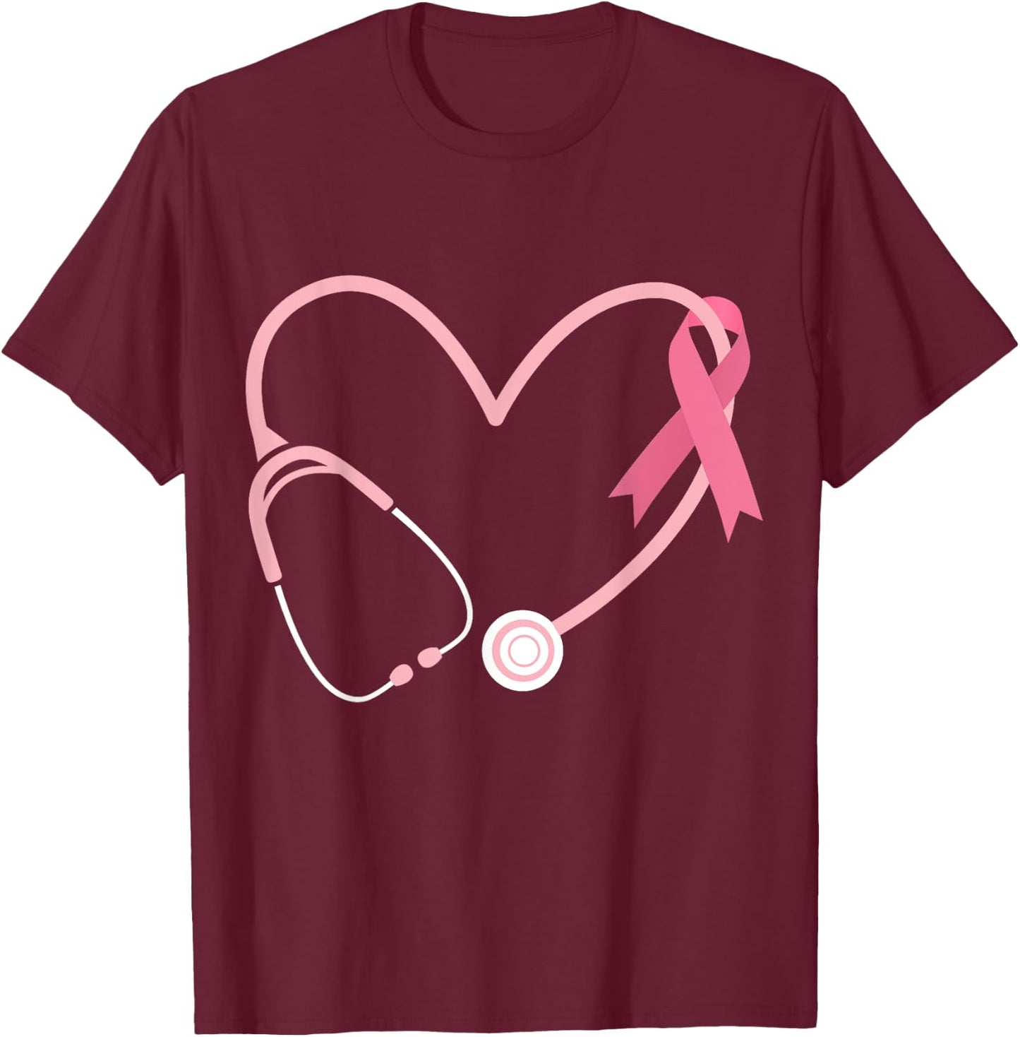 Doctor Nurse Heart Love Pink Ribbon Cute Breast Cancer Gifts T-Shirt - T-Shirt | Maroon