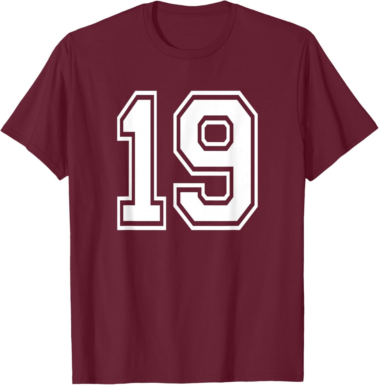 Number 19 Birthday Gift Sports Player Team Numbered Jersey T-Shirt - T-Shirt | Maroon