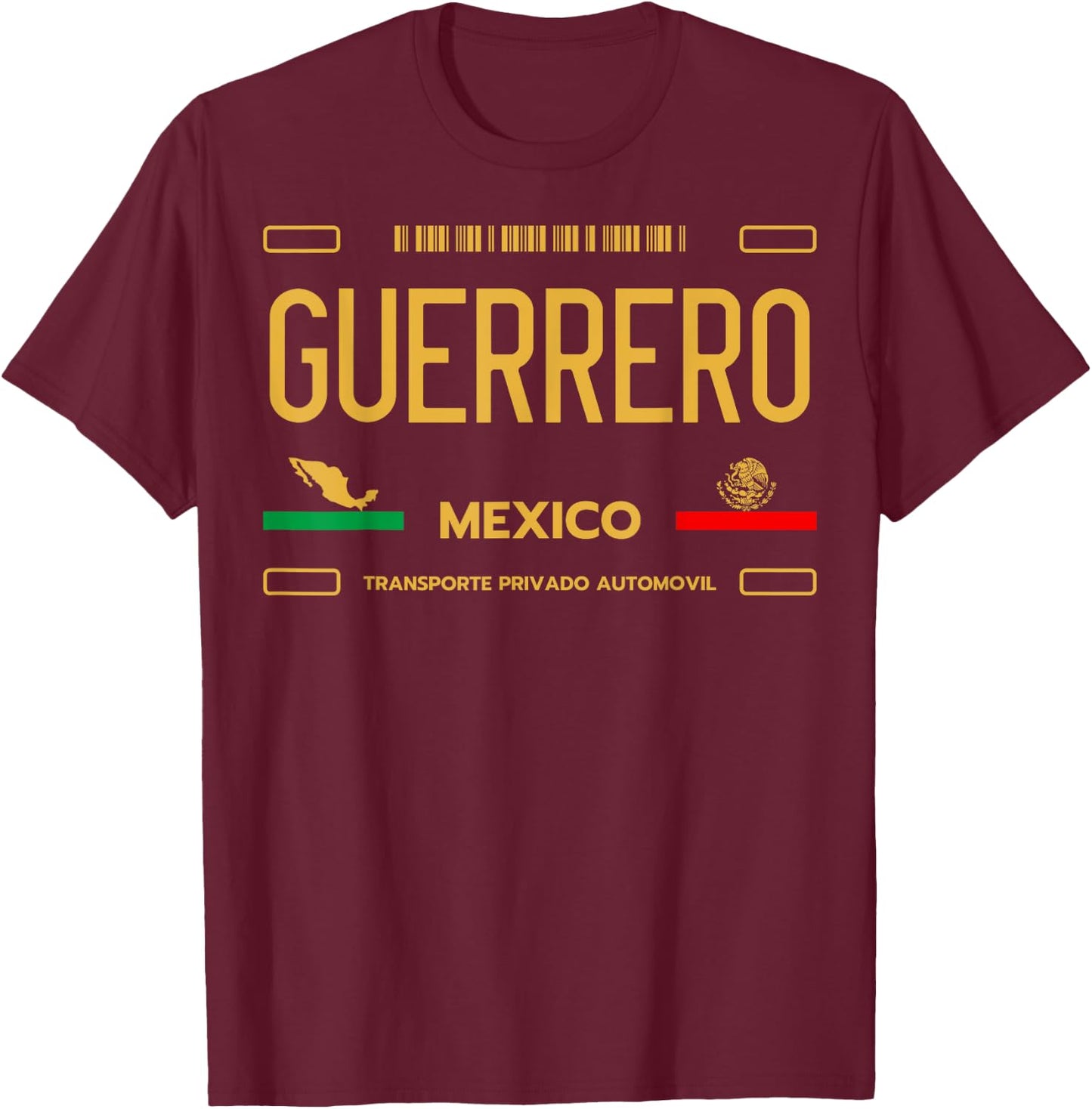 Guerrero License Plate, Guerrero Mexico T-Shirt - T-Shirt | Maroon