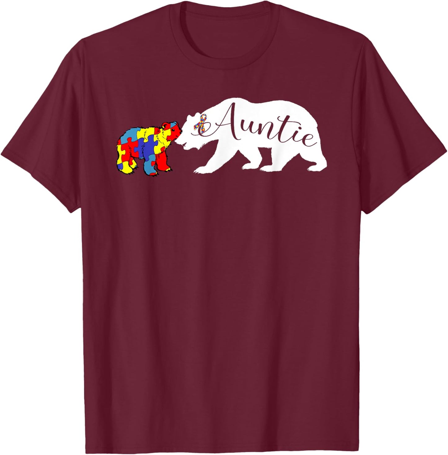 Auntie Bear Autism Awareness Aunt Women Gift T-Shirt - T-Shirt | Maroon