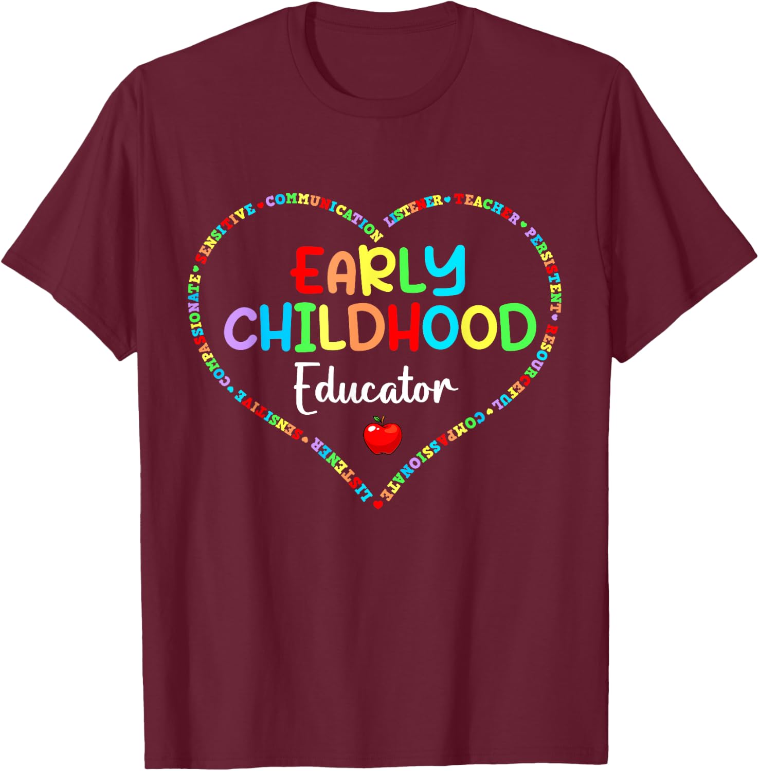 Early Childhood Educator Gift Men -Kids Black Cotton 60% Polyester 40% Short Sleeve Modern Cute T-Shirt - T-Shirt | Maroon
