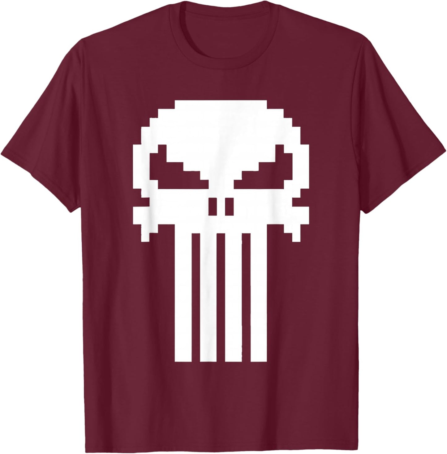Marvel Punisher Pixelated Skull Vintage Chest Logo T-Shirt - T-Shirt | Maroon