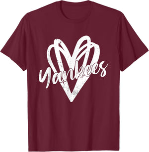 Graphic Yankees Proud Name Lovers Outfits Men Women Hearts T-Shirt - T-Shirt | Maroon