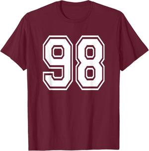 Number 98 98th Birthday Gift Player Team Numbered Jersey T-Shirt - T-Shirt | Maroon