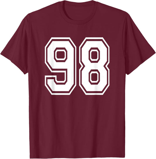 Number 98 98th Birthday Gift Player Team Numbered Jersey T-Shirt - T-Shirt | Maroon