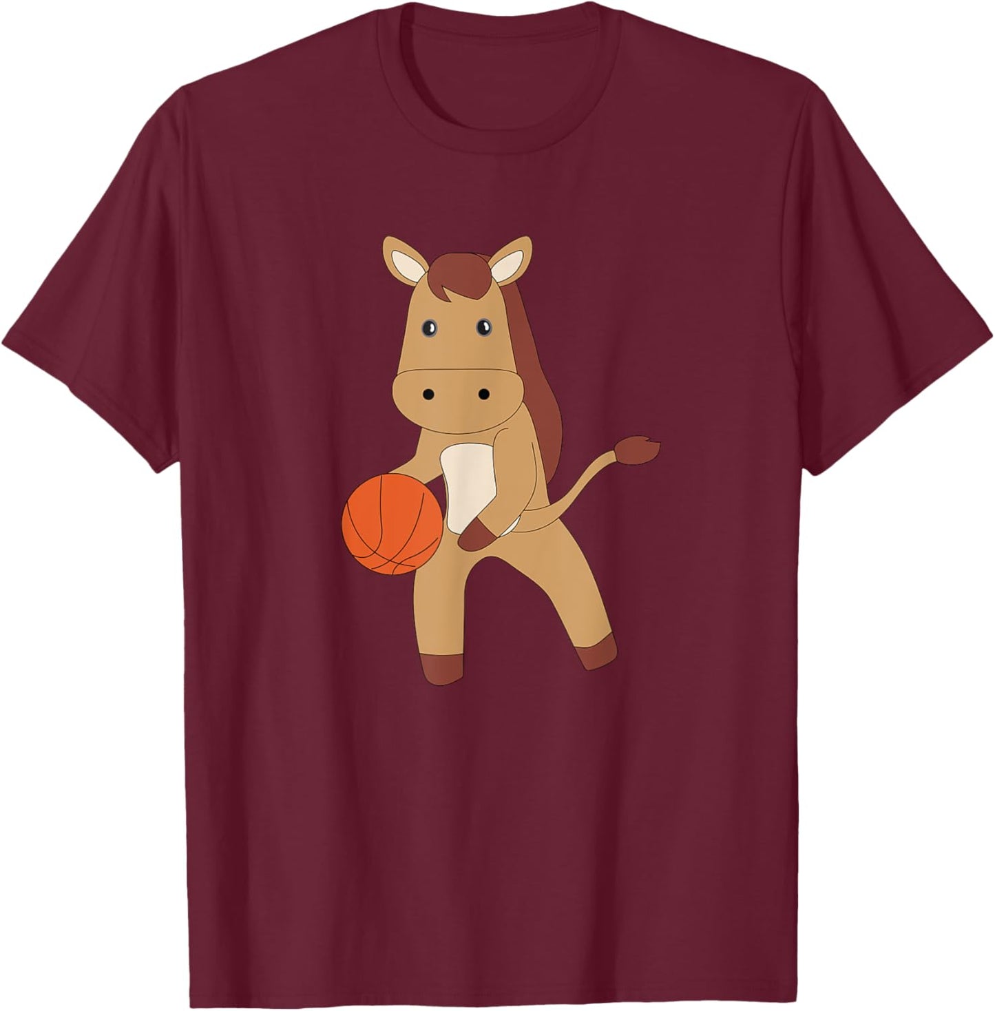 Horse Playing Basketball Cute Pony Basketball Player T-Shirt - T-Shirt | Maroon