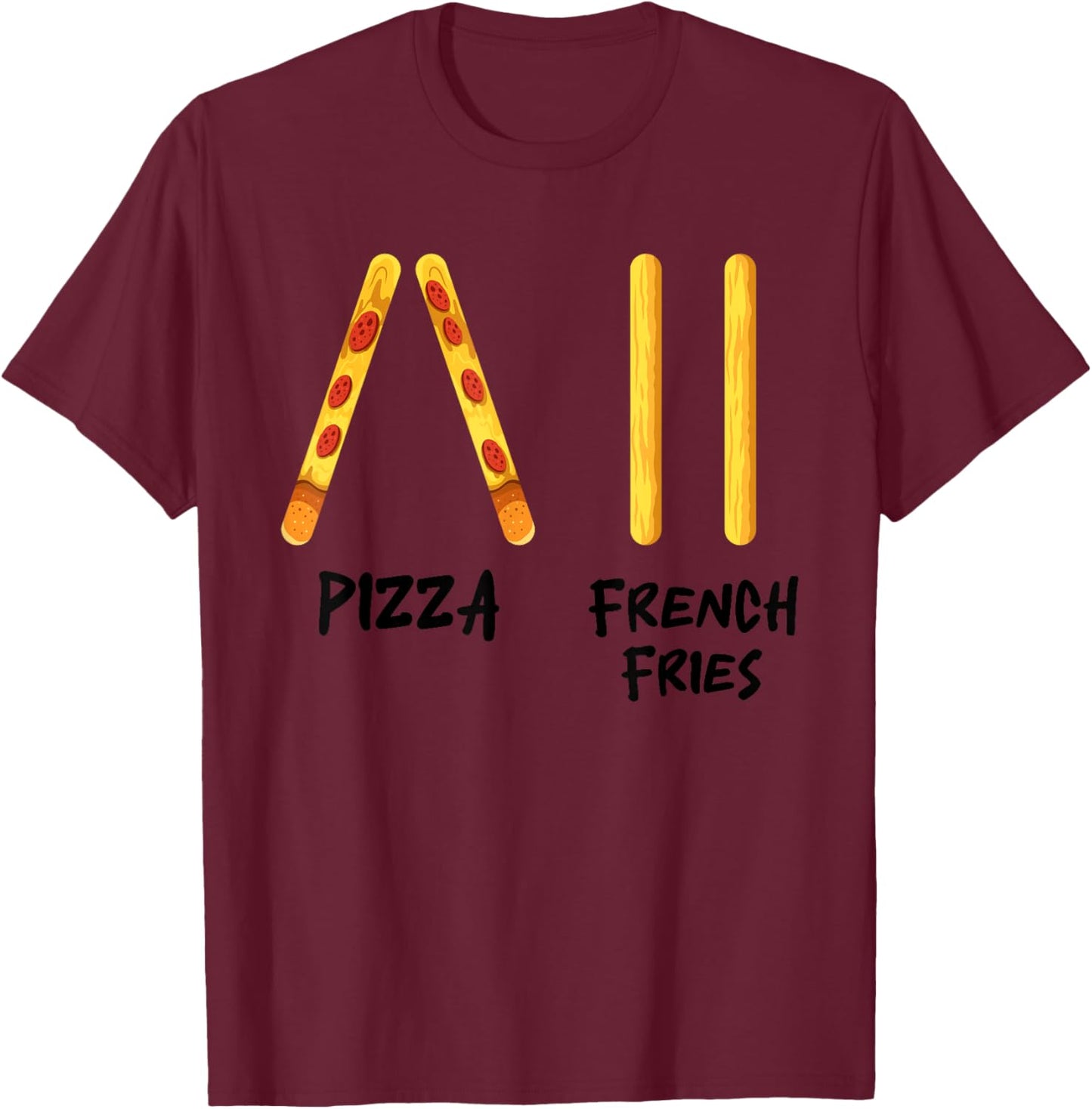 Funny Pizza French Fries Ski Instructor Skiing Snack Lovers T-Shirt - T-Shirt | Maroon