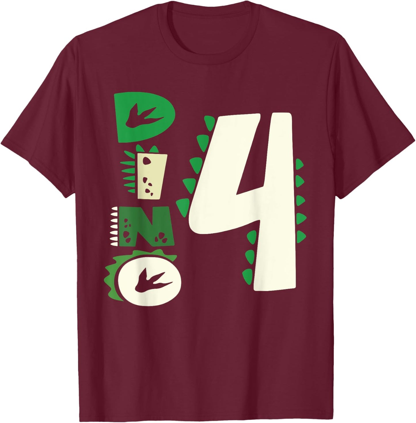 Dino Four Birthday Saurus Dinosaur Birthday Mom Dad Kids T-Shirt - T-Shirt | Maroon