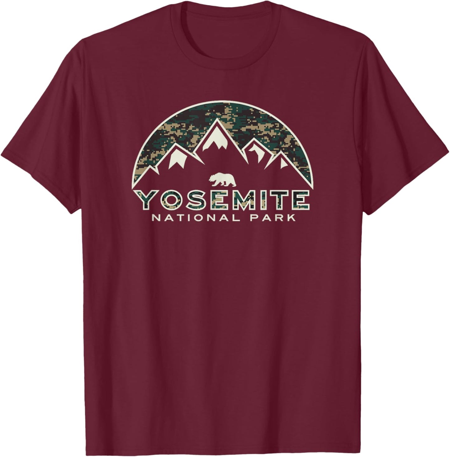 Yosemite National Park Destinations Yosemite National Park Retro Mountain Graphic - -Adults - Black - Small - - Short Sleeve T-Shirt - T-Shirt | Maroon