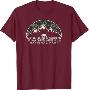 Yosemite National Park Destinations Yosemite National Park Retro Mountain Graphic - -Adults - Black - Small - - Short Sleeve T-Shirt - T-Shirt | Maroon