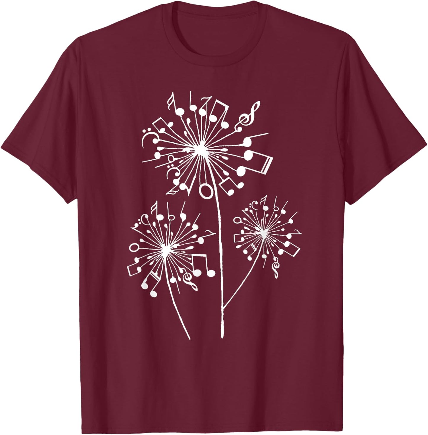 Funny Music Notes Gift Women Cool Dandelion Flower T-Shirt - T-Shirt | Maroon