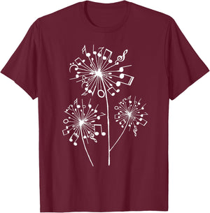 Funny Music Notes Gift Women Cool Dandelion Flower T-Shirt - T-Shirt | Maroon