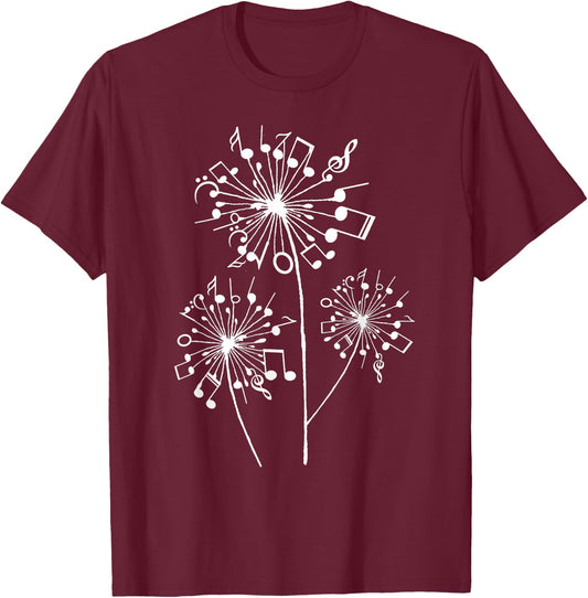 Funny Music Notes Gift Women Cool Dandelion Flower T-Shirt - T-Shirt | Maroon