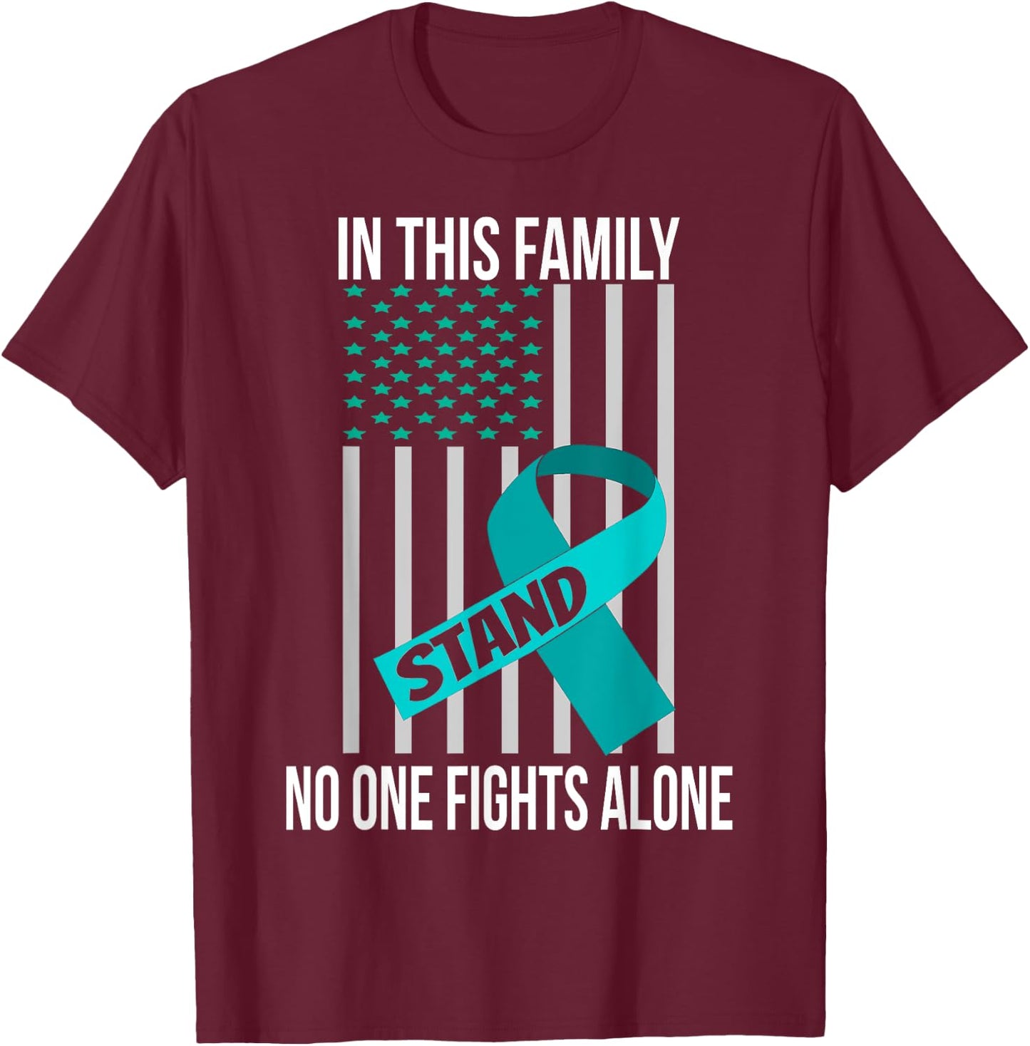 USA Flag Sexual Assault Awareness Shirt Teal Ribbon Shirt T-Shirt - T-Shirt | Maroon