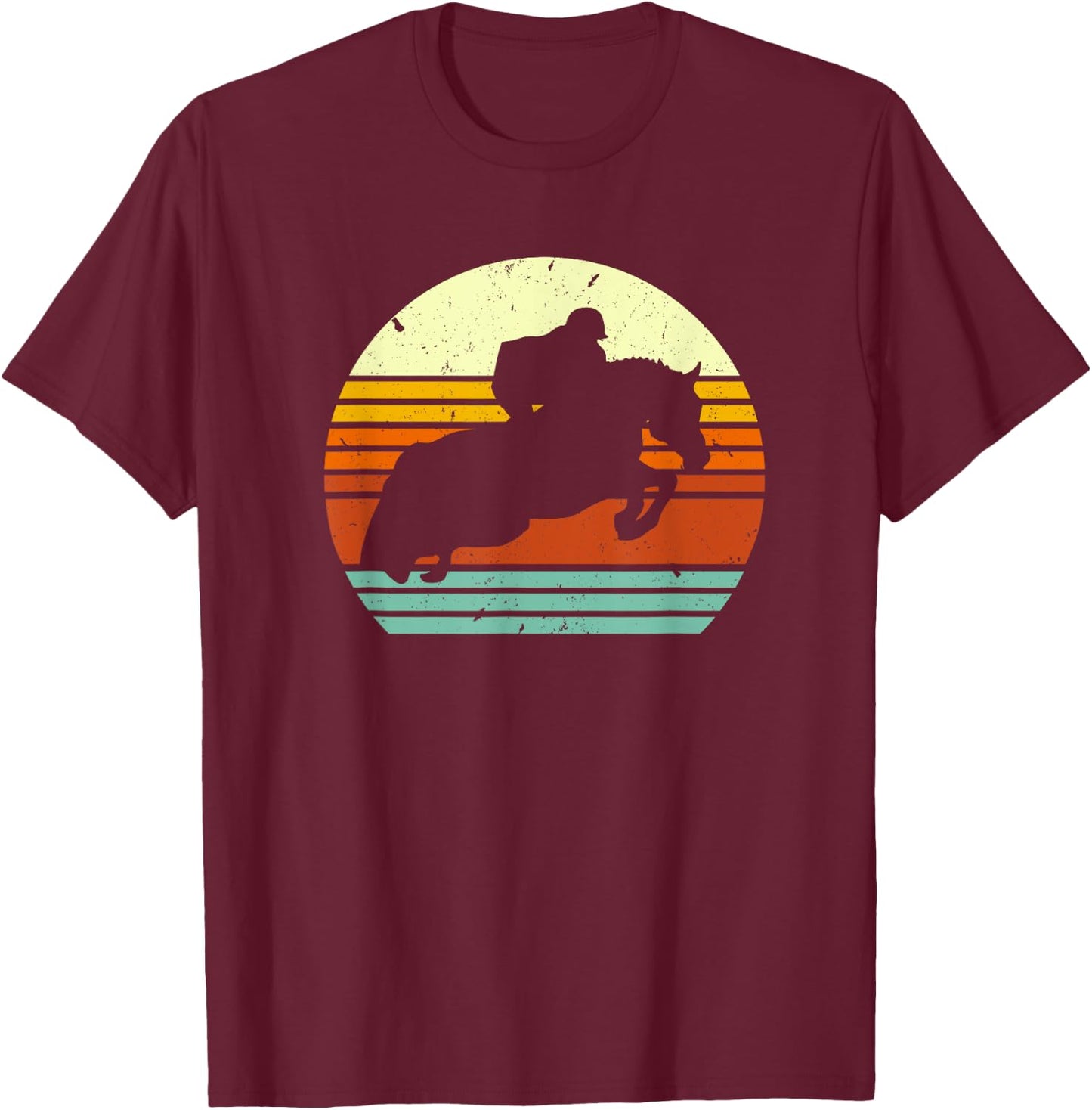 English Horse Show Jumping on Retro Sun Style T-Shirt - T-Shirt | Maroon