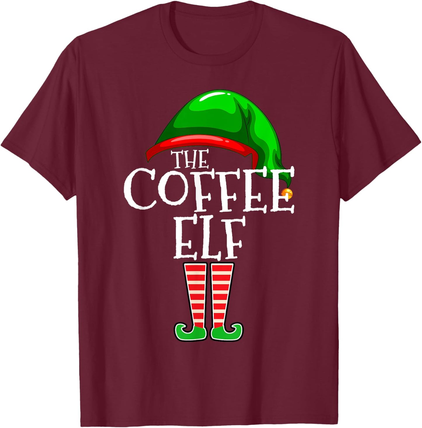 The Coffee Elf Group Matching Family Christmas Funny T-Shirt - T-Shirt | Maroon