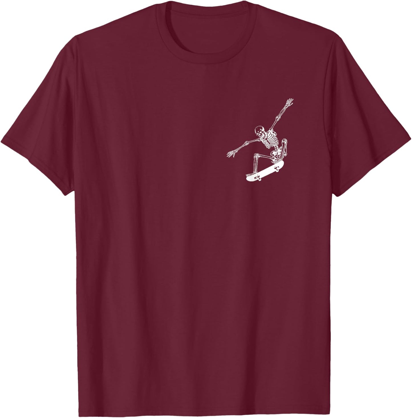 Skeleton Skateboard Skull Halloween Skateboarding Pocket T-Shirt - T-Shirt | Maroon