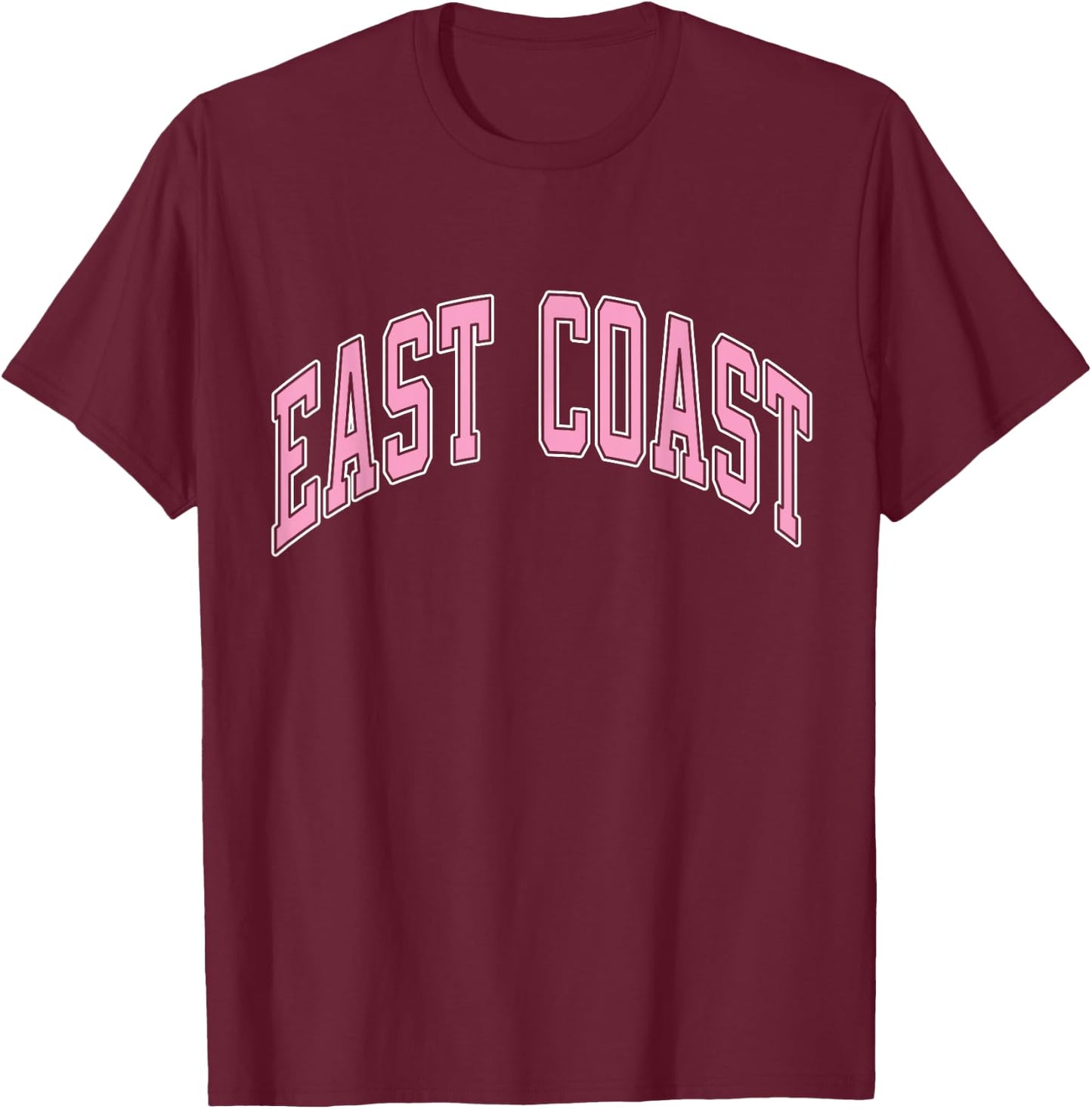 East Coast Varsity Style Pink Text T-Shirt - T-Shirt | Maroon