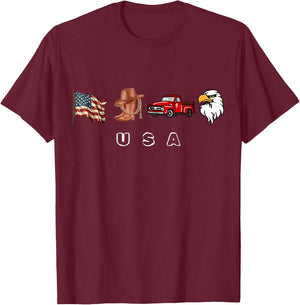 Cowboy Boots Hat Semi Trucks Driver Eagle American Flag T-Shirt - T-Shirt | Maroon