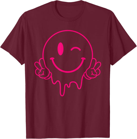 Melting Smile Funny Smiling Melted Dripping Face Cute Peace T-Shirt - T-Shirt | Maroon