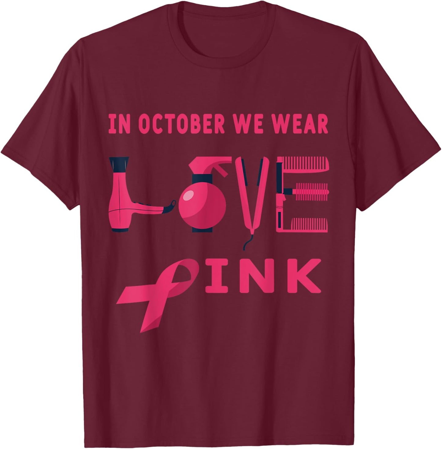 Pink in Oktober we wear pink Hairstylist Breast Cancer Awareness Halloween Hairdresser T-Shirt - T-Shirt | Maroon