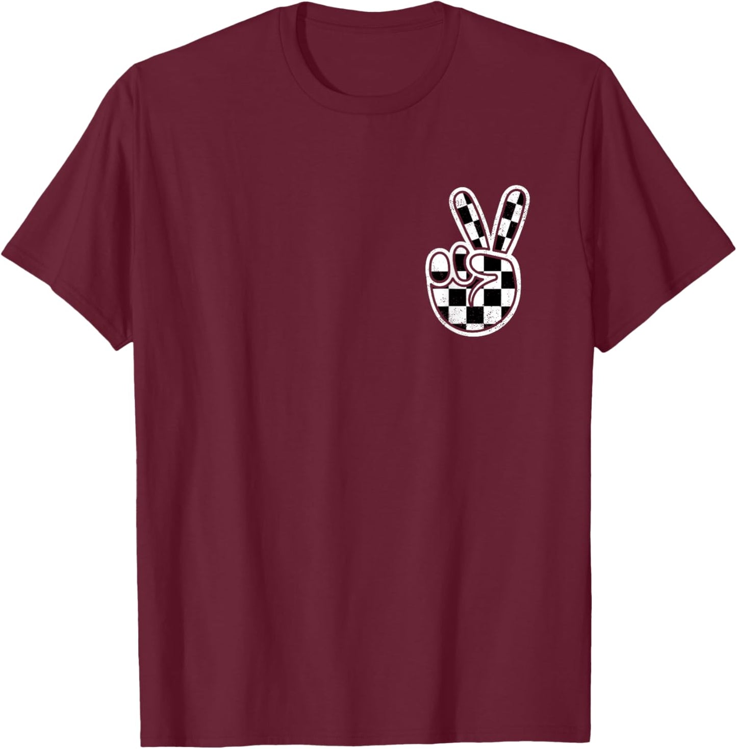 Checkered Peace Sign Hand Racing Flag Race Car Boys Pocket T-Shirt - T-Shirt | Maroon