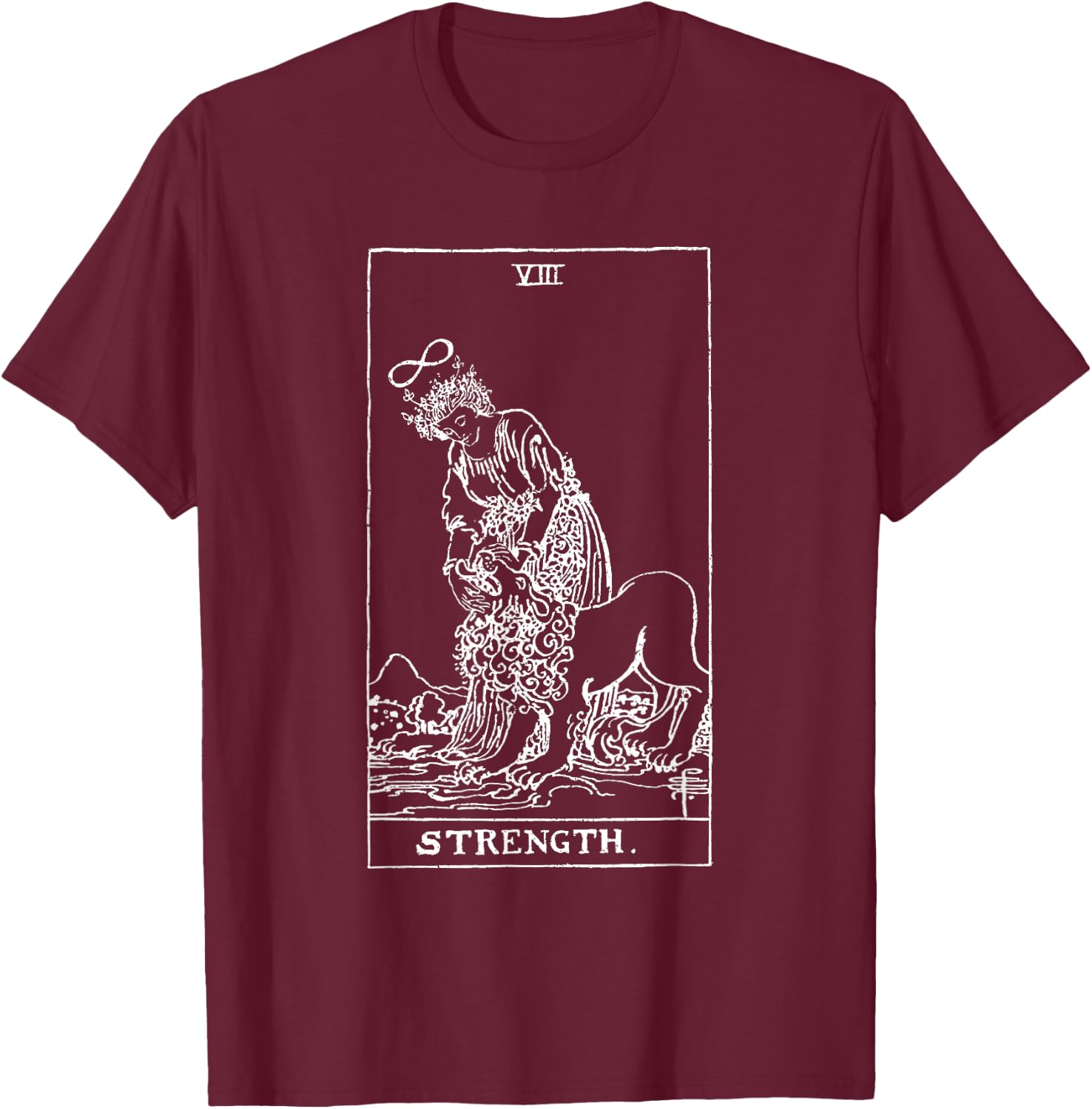 Strength Vintage Tarot Card - Cartomancy & Divination Gift T-Shirt - T-Shirt | Maroon