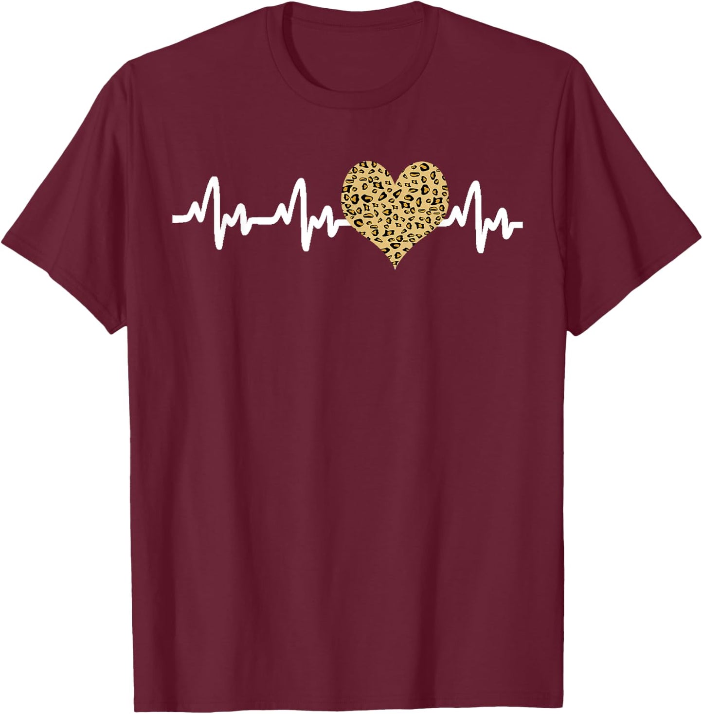 Cool Cheetah Leopard Print Heart Doctor Nurse Heartbeat EKG T-Shirt - T-Shirt | Maroon