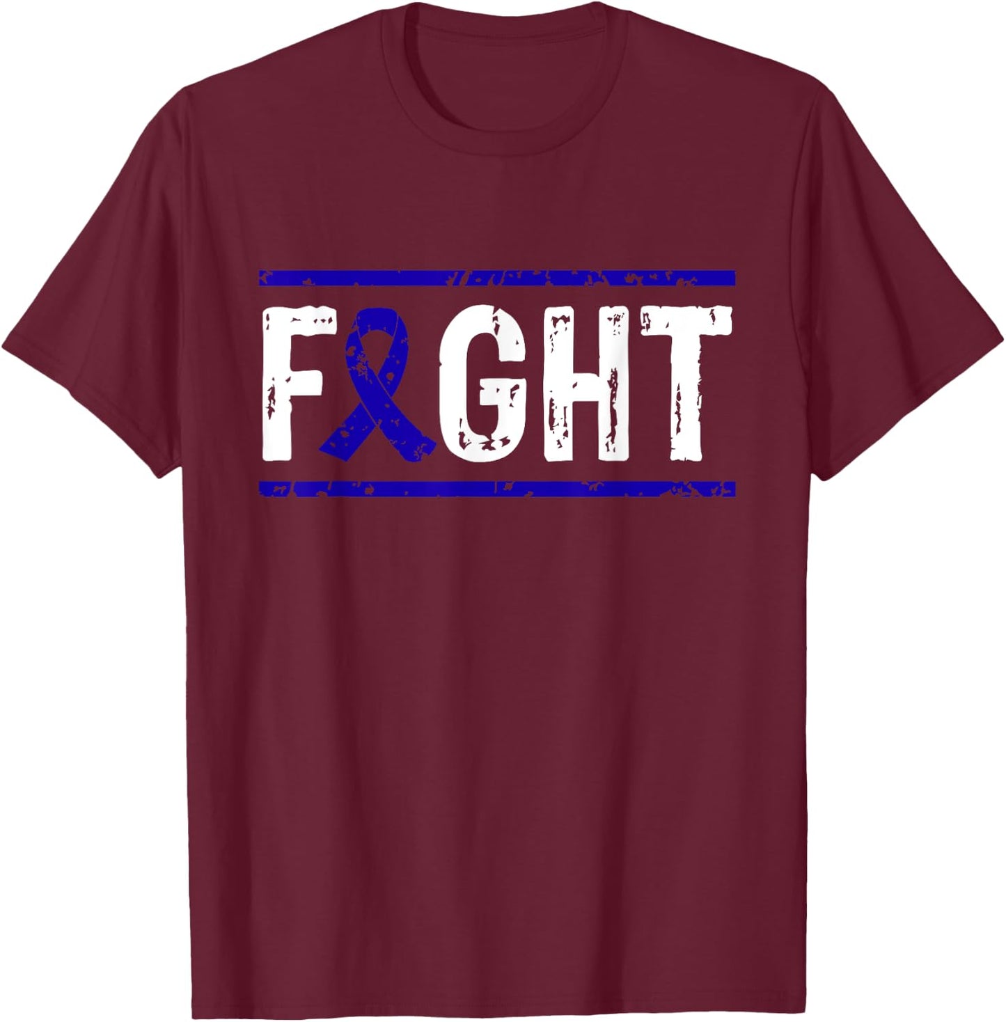 Rectal Cancer Awareness Fight Cancer Blue Ribbon T-Shirt - T-Shirt | Maroon
