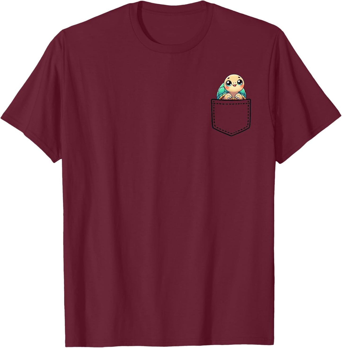 Cute Turtle Pocket Kawaii Animal Lover Graphic Art T-Shirt - T-Shirt | Maroon