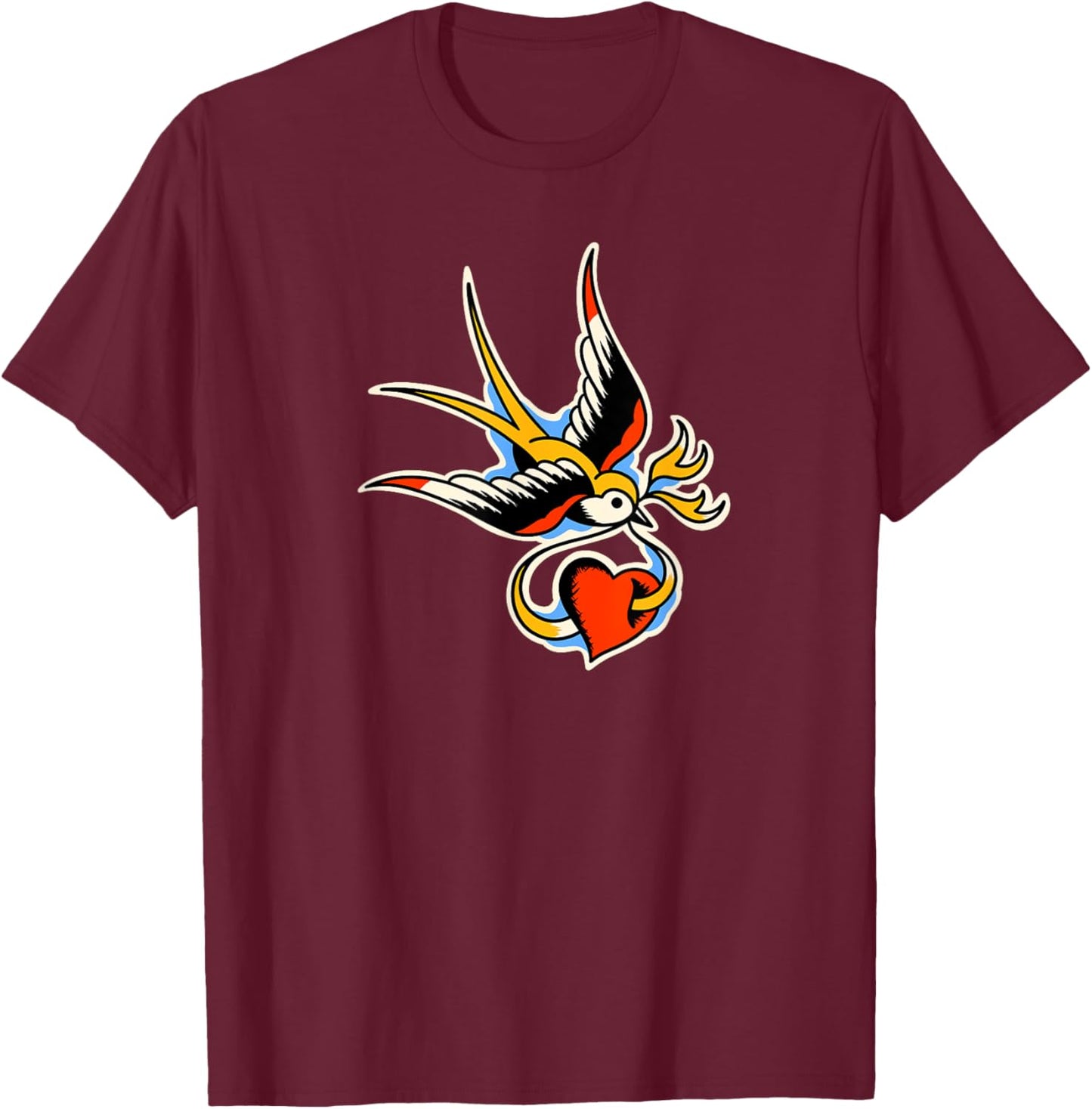 Traditional Swallow Tattoo T-Shirt - T-Shirt | Maroon