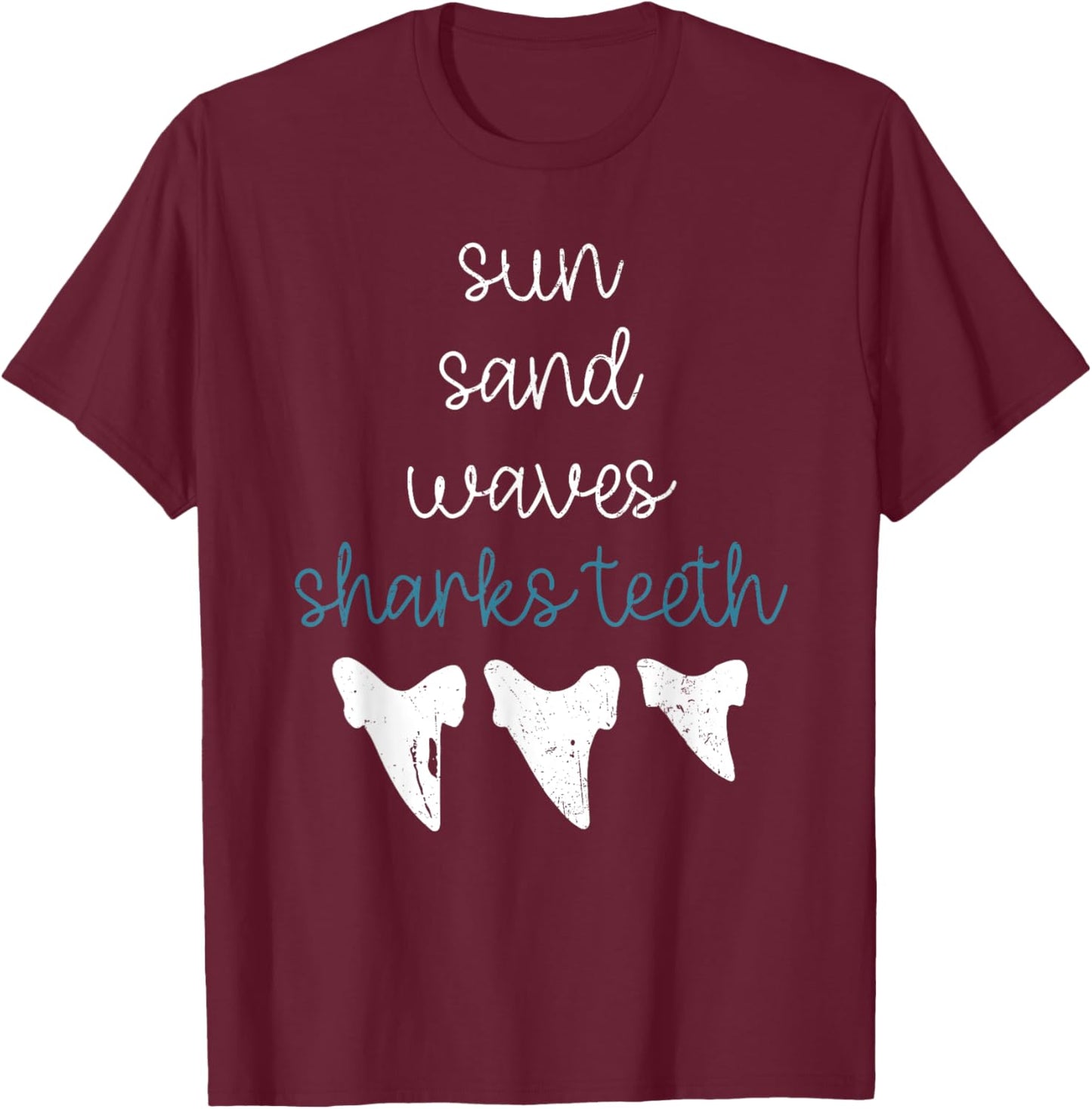 Sun Sand Waves Sharks Teeth Funny Shark Lover Grunge T-Shirt - T-Shirt | Maroon