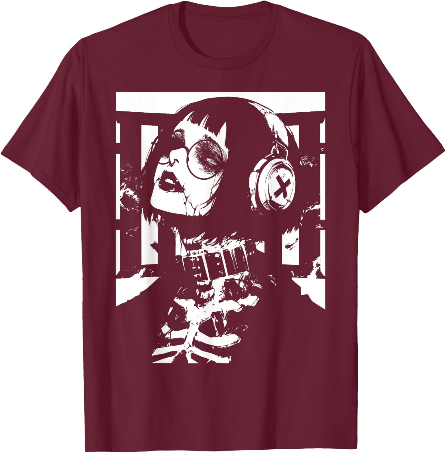 Horror Techwear Ghoul Girl Cybergoth Gothic Anime Manga T-Shirt - T-Shirt | Maroon