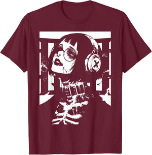 Horror Techwear Ghoul Girl Cybergoth Gothic Anime Manga T-Shirt - T-Shirt | Maroon