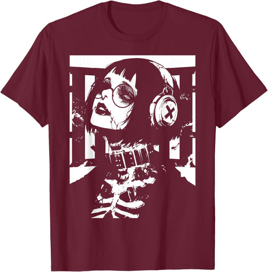 Horror Techwear Ghoul Girl Cybergoth Gothic Anime Manga T-Shirt - T-Shirt | Maroon