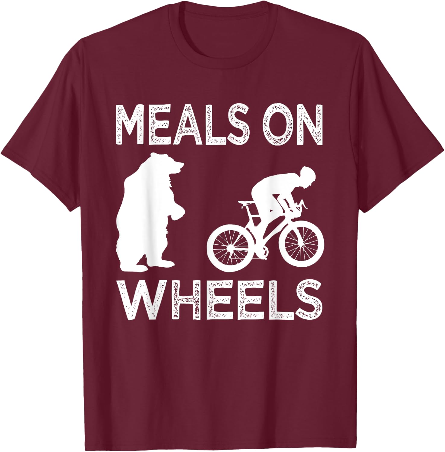 Meals On Wheels Bear Chasing Trail Bike Rider Gifts T-Shirt - T-Shirt | Maroon