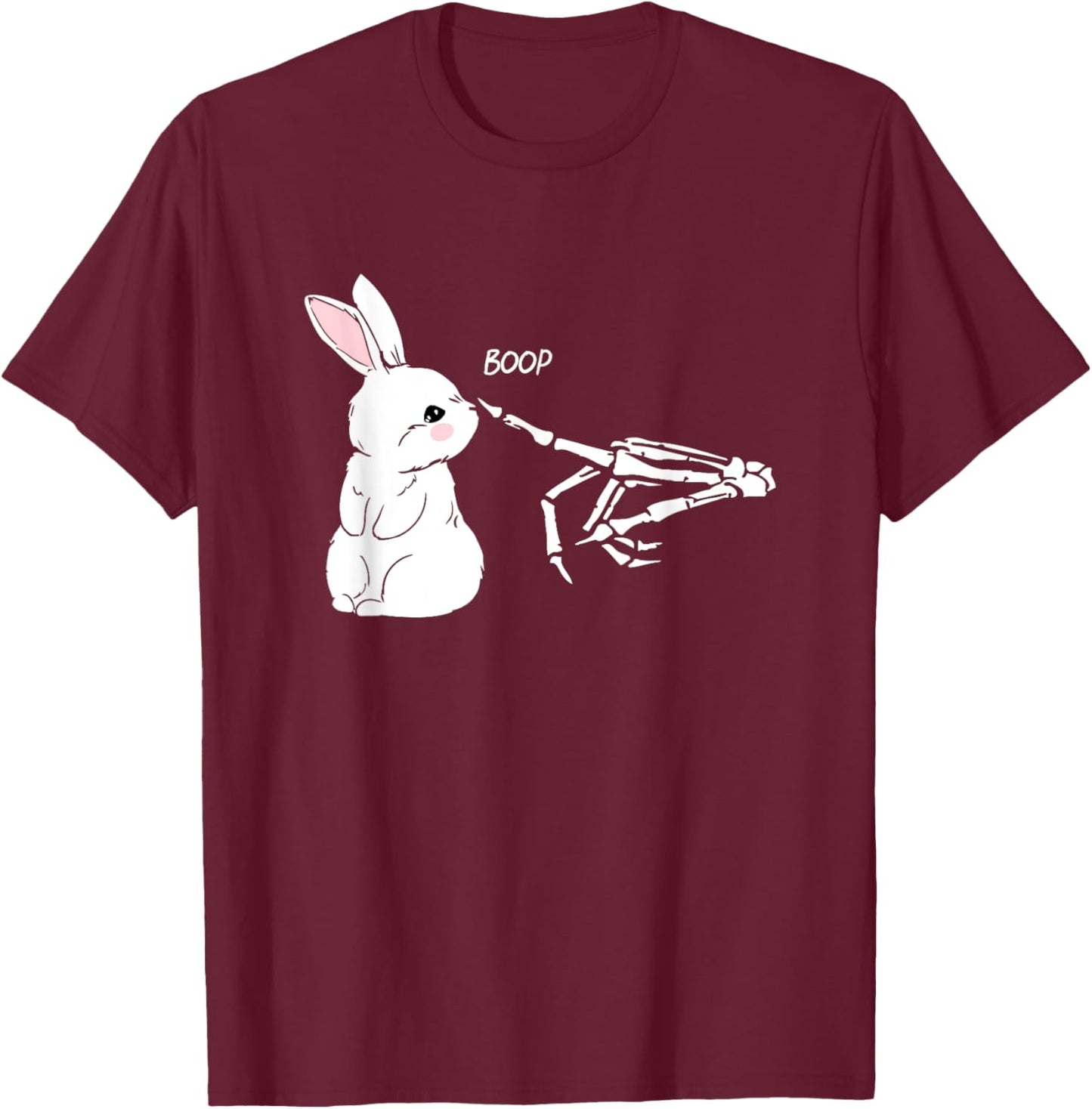 Skeleton Hand Boop Bunny Rabbit Funny Easter Day T-Shirt - T-Shirt | Maroon